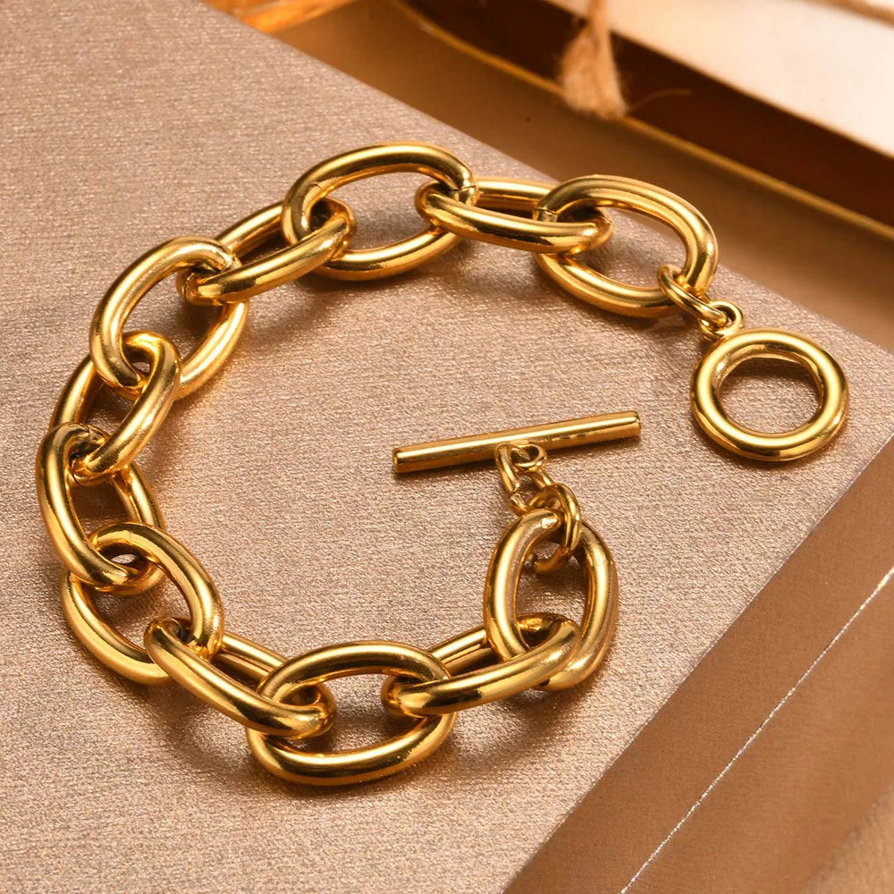 Chunky Toggle Chain Bracelet, Gold-Tone Stainless Steel