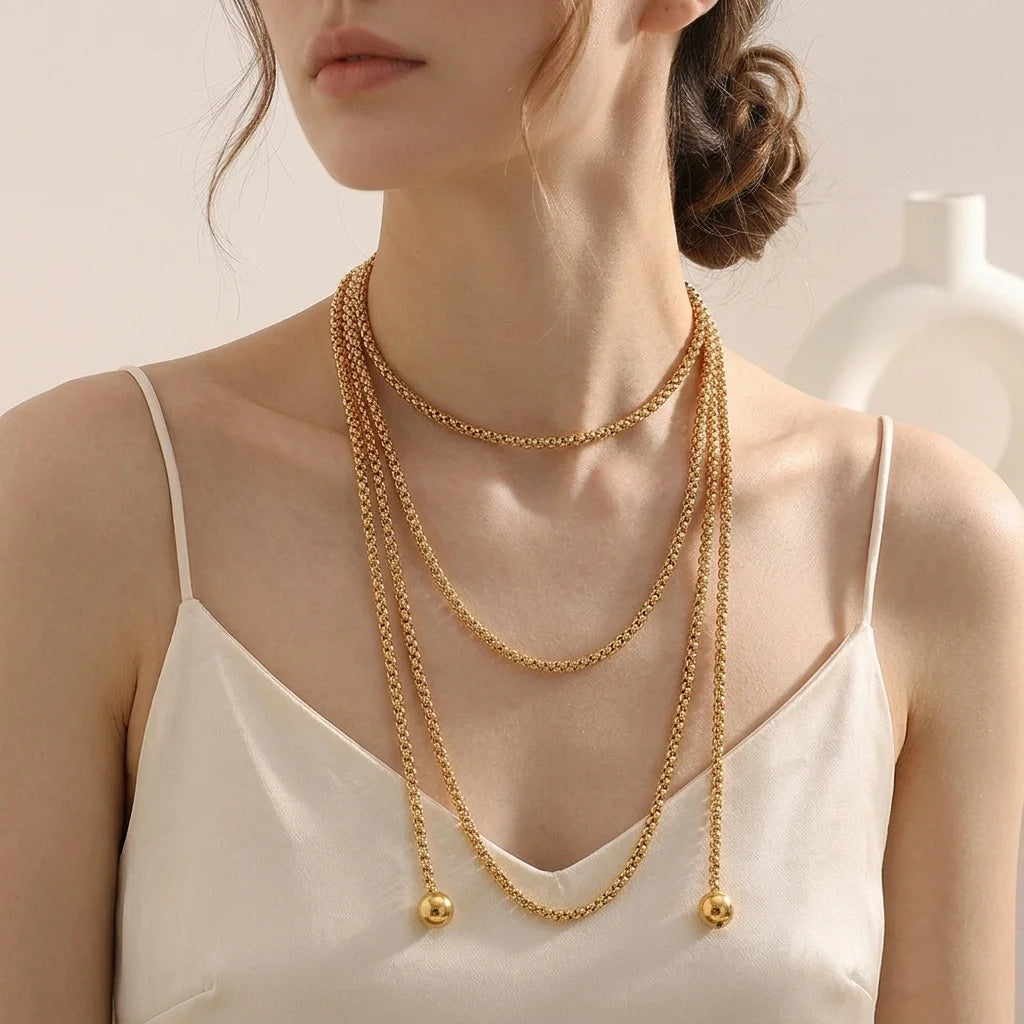 Long Lariat Rope Chain Necklace, Gold-Tone Stainless Steel, Wrap or Layer