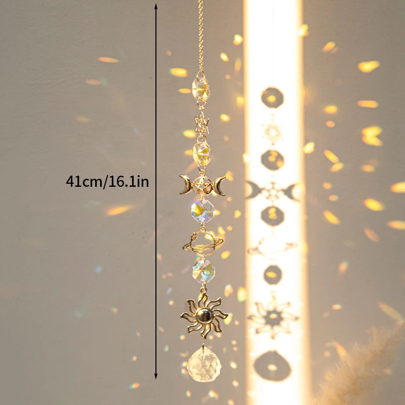 Moon and Star Crystal Suncatcher, Celestial Rainbow Maker Window Hanging
