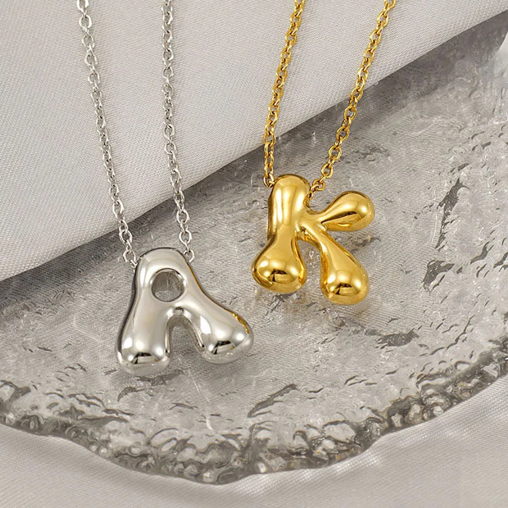 Initial Letter Bubble Necklace, Gold-Tone or Silver-Tone Stainless Steel, A-Z