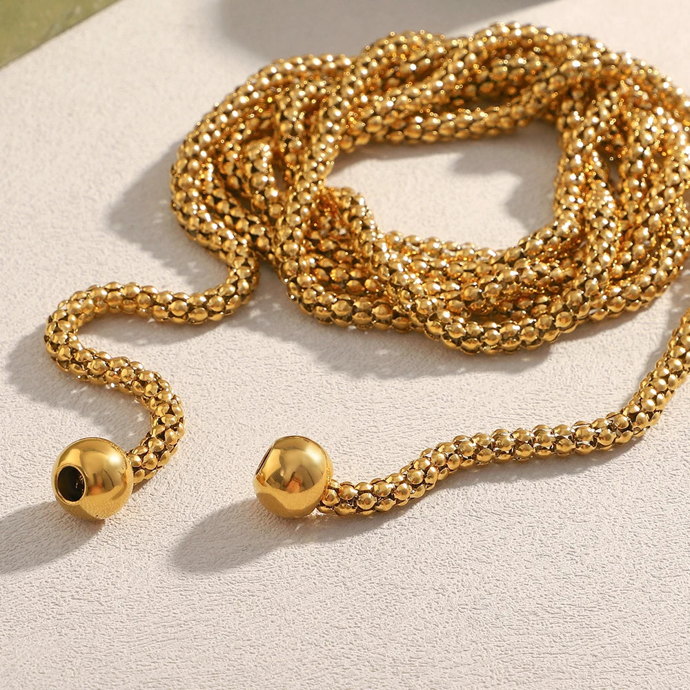 Long Lariat Rope Chain Necklace, Gold-Tone Stainless Steel, Wrap or Layer