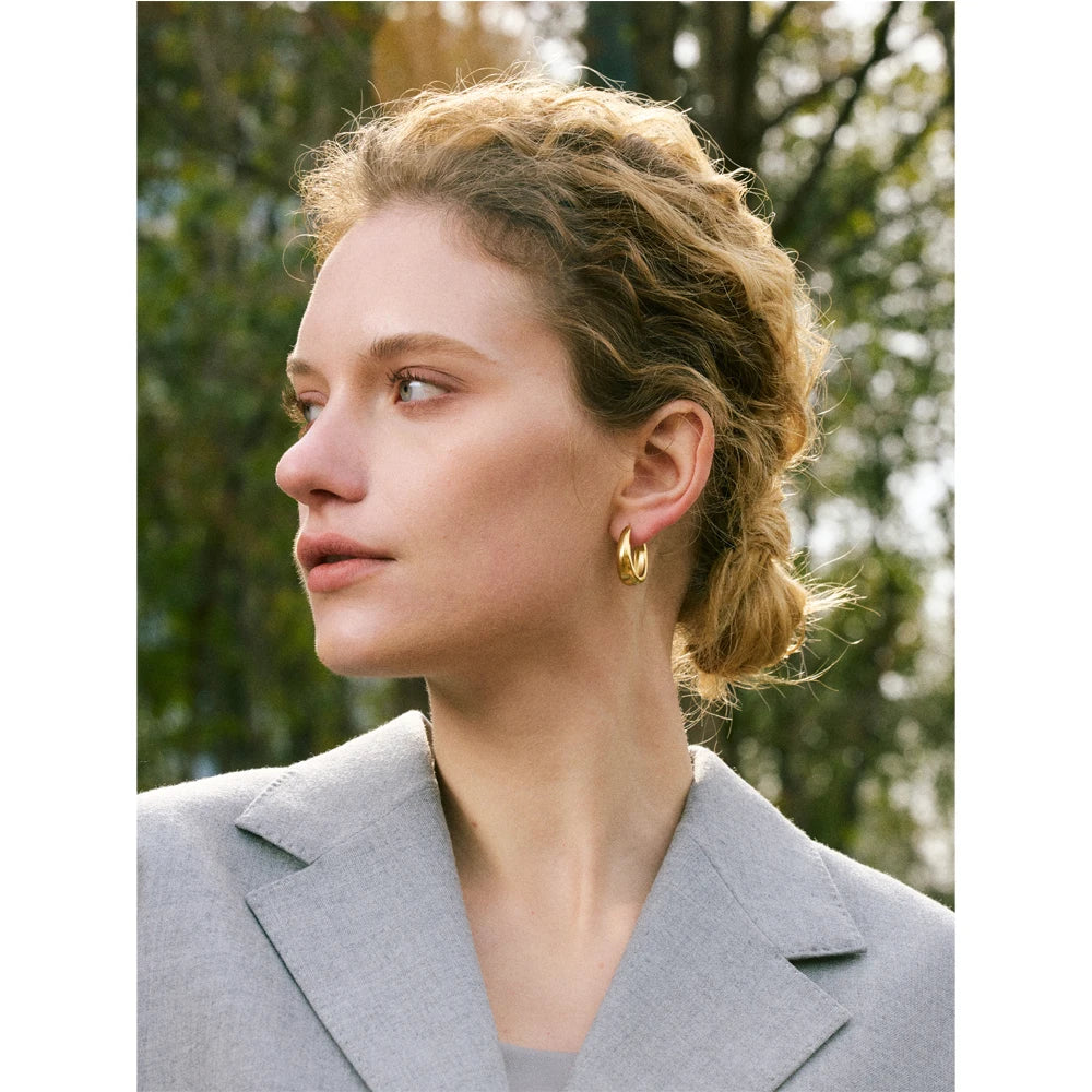 Gold-Tone Stainless Steel U Hoop Earrings, Water-Resistant Chunky Everyday Hoops