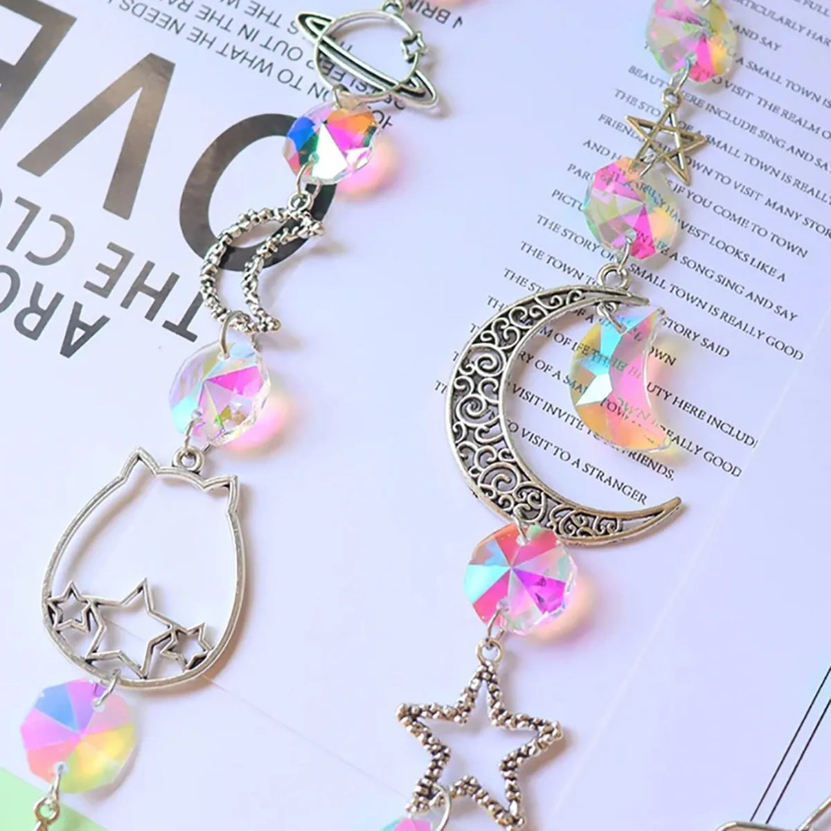 Iridescent Crystal Suncatcher Wind Chime, Moon, Star and Planet Charms