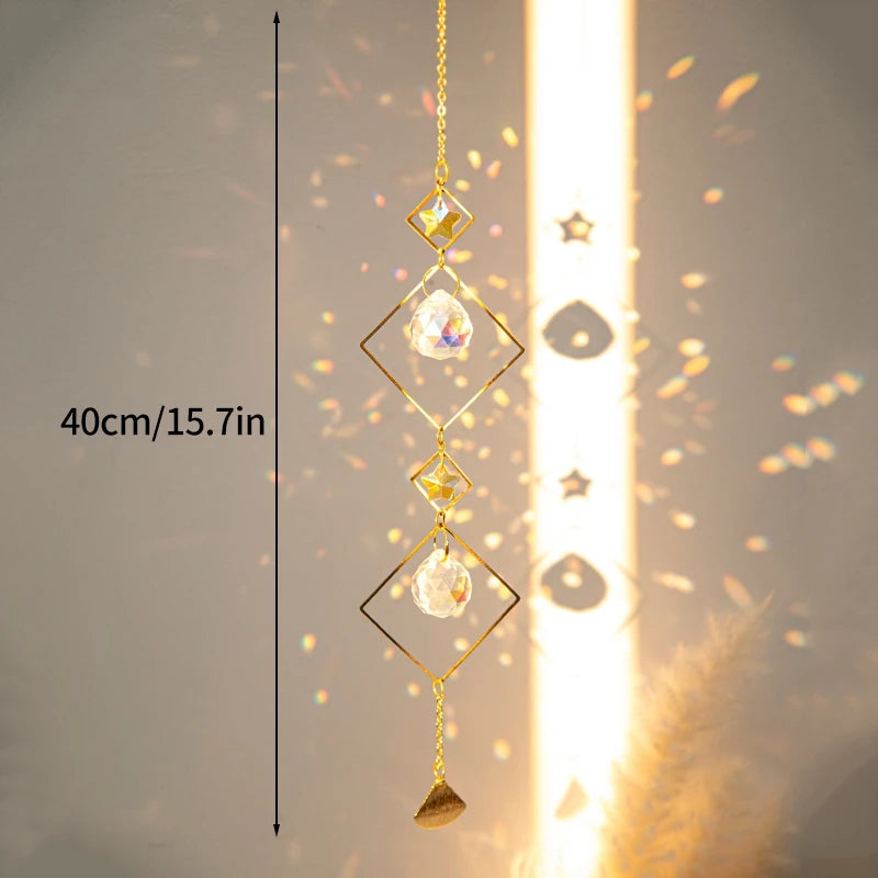 Moon and Star Crystal Suncatcher, Celestial Rainbow Maker Window Hanging