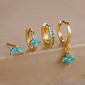 Huggie Hoop Earring Set, 4 Pairs, Gold-Tone or Silver-Tone with Colored Stones