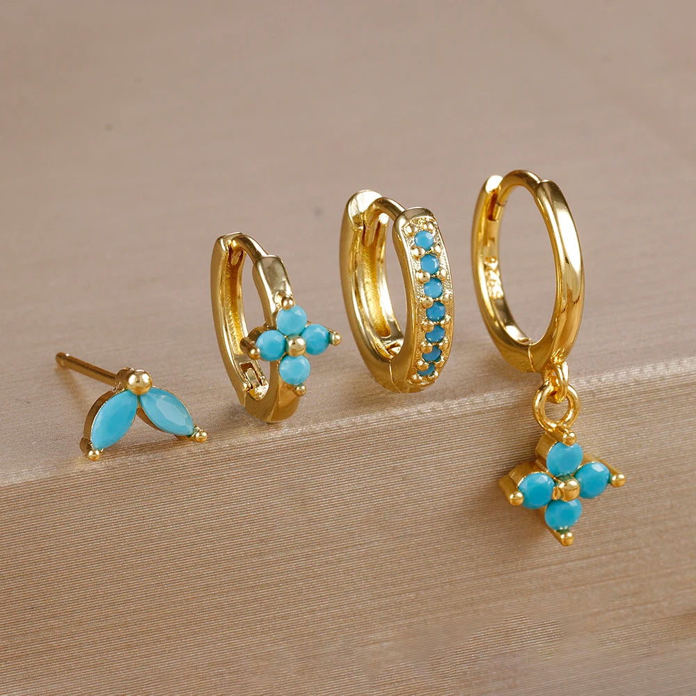 Huggie Hoop Earring Set, 4 Pairs, Gold-Tone or Silver-Tone with Colored Stones