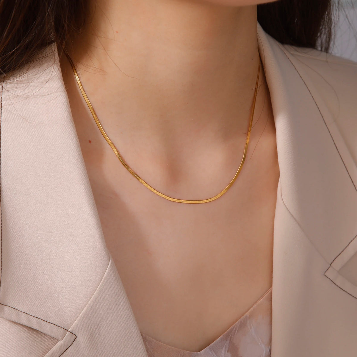 Herringbone Snake Chain Necklace, Gold-Tone or Silver-Tone Stainless Steel, 2-5mm