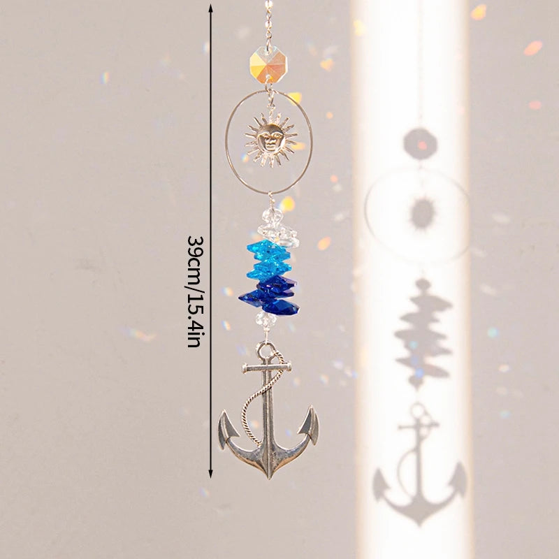 Moon and Star Crystal Suncatcher, Celestial Rainbow Maker Window Hanging