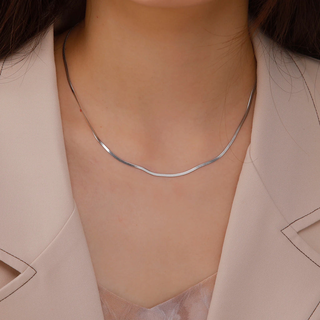 Herringbone Snake Chain Necklace, Gold-Tone or Silver-Tone Stainless Steel, 2-5mm