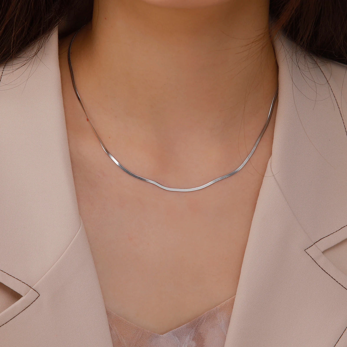 Herringbone Snake Chain Necklace, Gold-Tone or Silver-Tone Stainless Steel, 2-5mm