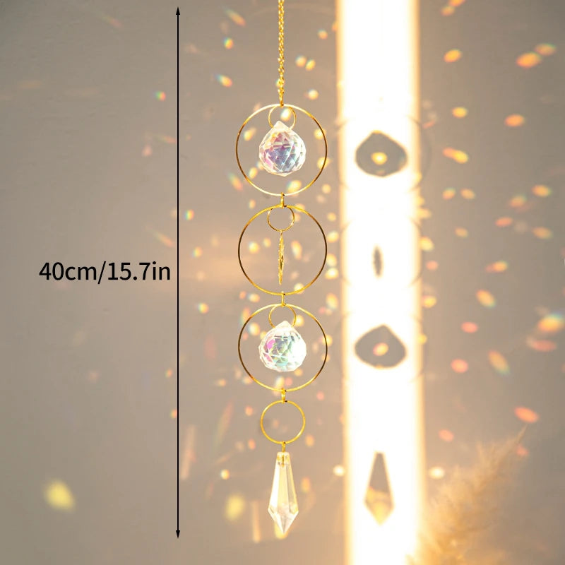 Moon and Star Crystal Suncatcher, Celestial Rainbow Maker Window Hanging
