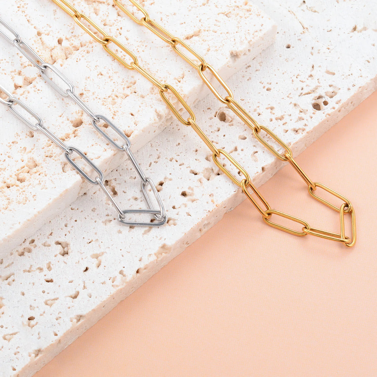 Paperclip Chain Necklace, Gold-Tone or Silver-Tone Stainless Steel Layering Chain