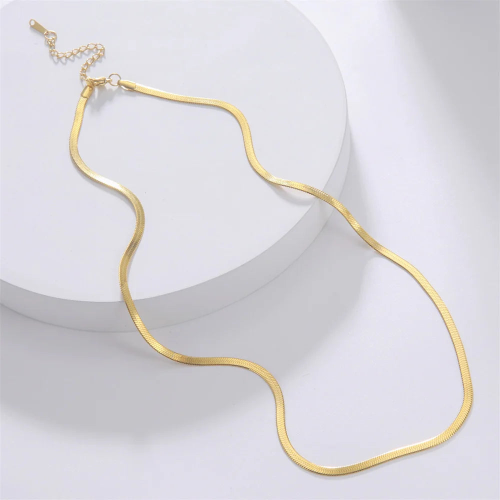 Herringbone Snake Chain Necklace, Gold-Tone or Silver-Tone Stainless Steel, 2-5mm