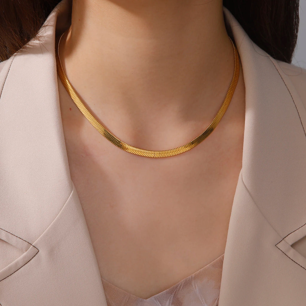 Herringbone Snake Chain Necklace, Gold-Tone or Silver-Tone Stainless Steel, 2-5mm