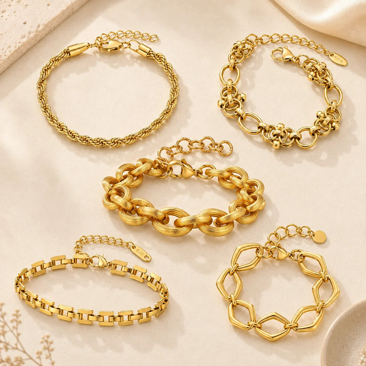 Chunky Link Layering Bracelet, Gold-Tone Stainless Steel