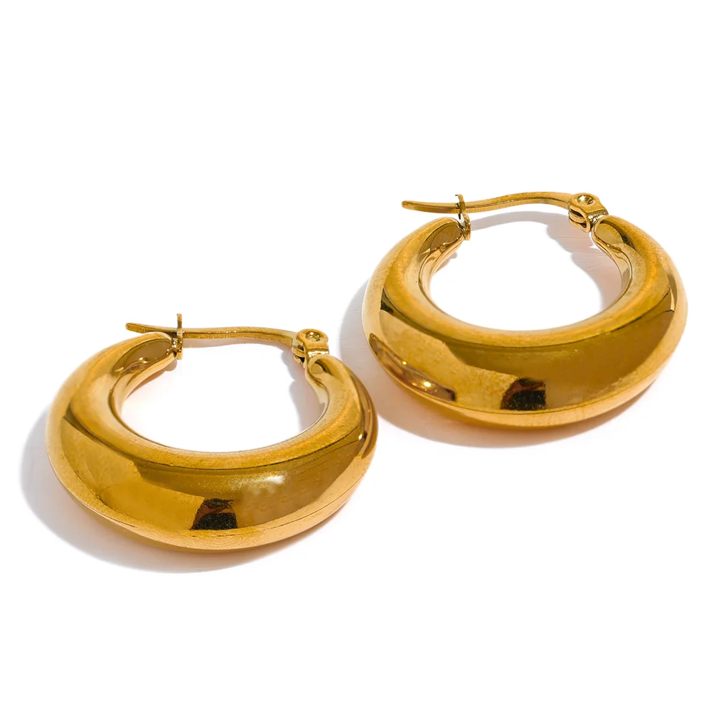 Statement Geometric Hoop Earrings, Gold-Tone or Silver-Tone Stainless Steel