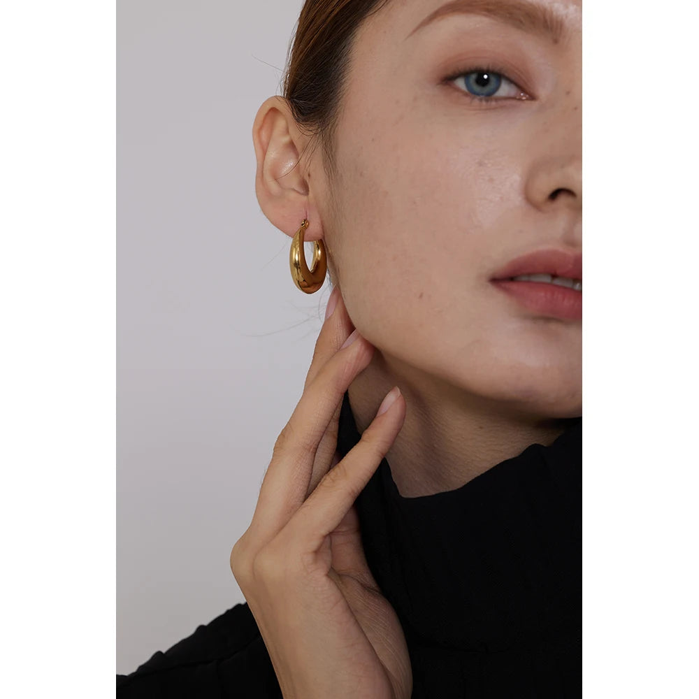 Statement Geometric Hoop Earrings, Gold-Tone or Silver-Tone Stainless Steel