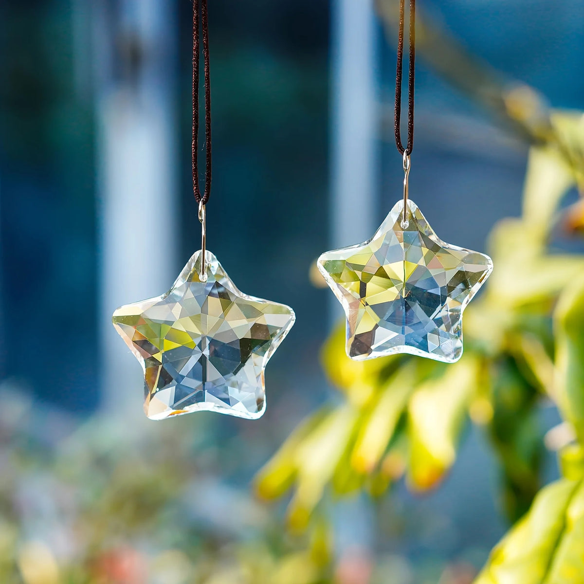 Crystal Star Prism Suncatcher, Set of 2 (2 in), Clear Hanging Window Stars