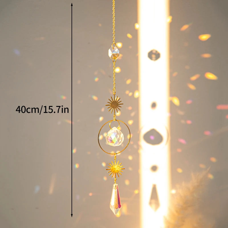 Moon and Star Crystal Suncatcher, Celestial Rainbow Maker Window Hanging